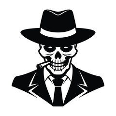 Mafia gangster skull with cigar and  wearing a hat 