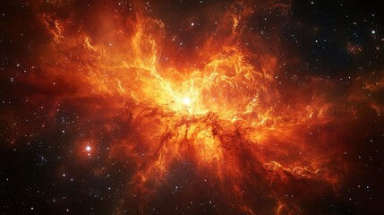 A vibrant cosmic nebula with fiery colors and stars, showcasing the beauty of the universe.