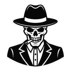 Mafia gangster skull with cigar and  wearing a hat 