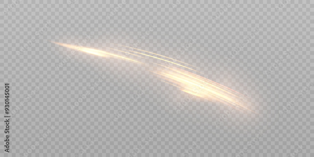 Aufkleber Golden light effect curve line with sparks and glitter. Glowing golden trail. Abstract light energy movement effect. Vector 10 EPS