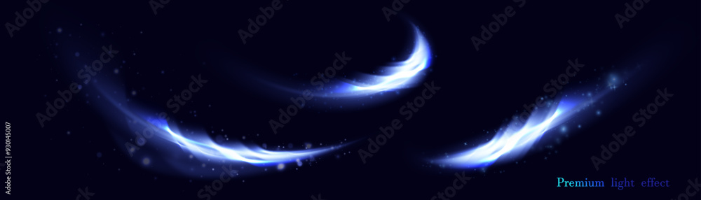 Poster light bright blue swirl. glow effect of bright lines on dark background. magic light swirls for magi