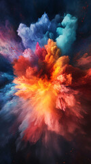 colorful dust clouds, Color powder splash rainbow background paint holi smoke colour . Powder color splash explosion dust ink burst splatter 