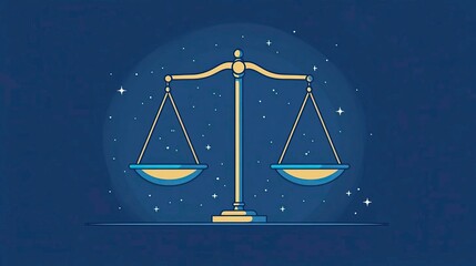 Elegant illustration of a balanced scale symbolizing justice and fairness against a dark, starry background.