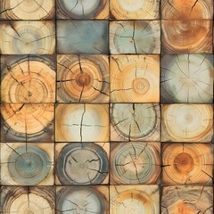 A vintage, distressed patchwork background with tree rings