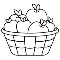 A basket filled with large apples line art vector illustration