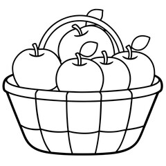 A basket filled with large apples line art vector illustration