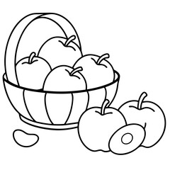 A basket filled with large apples line art vector illustration