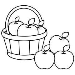 A basket filled with large apples line art vector illustration