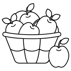 A basket filled with large apples line art vector illustration