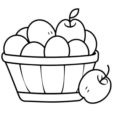 recommend clip art: A basket filled with large apples line art vector illustration
