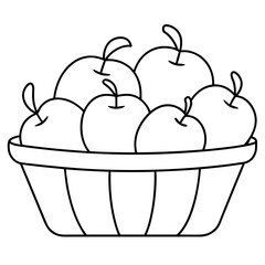 A basket filled with large apples line art vector illustration