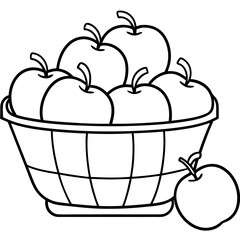 A basket filled with large apples line art vector illustration