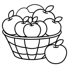 A basket filled with large apples line art vector illustration