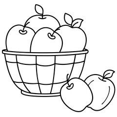 A basket filled with large apples line art vector illustration