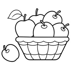 A basket filled with large apples line art vector illustration