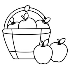 A basket filled with large apples line art vector illustration