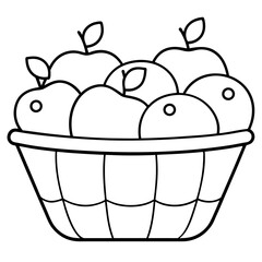A basket filled with large apples line art vector illustration