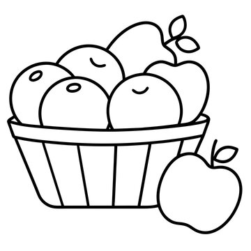 recommend clip art: A basket filled with large apples line art vector illustration