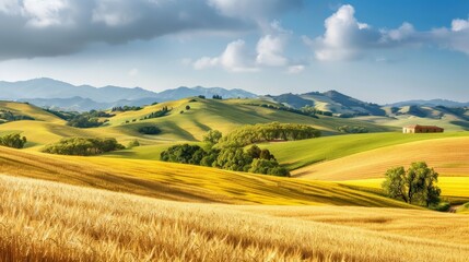 Fototapeta premium Rolling Hills with Farmhouse in Tuscany.