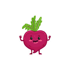  Cute cartoon beet isolated on white. Vegetable character in flat style. Vector illustration
