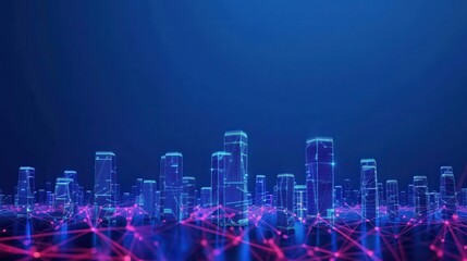 Fototapeta premium Digital Cityscape with Network Connectivity Grid
