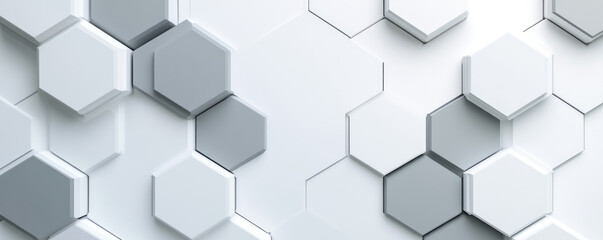 Fototapeta premium Geometric Harmony in Soft Tones, a modern design featuring interlocking hexagonal shapes in varying shades of gray and white, creating a sleek, contemporary texture.