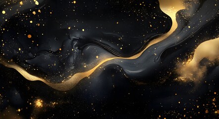 Abstract black and gold watercolor background with marble texture