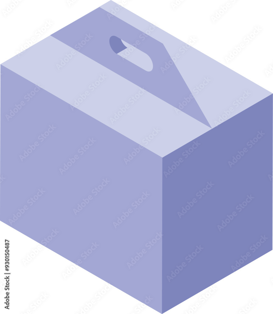 Poster light blue cardboard box with handle isometric view isolated on white background