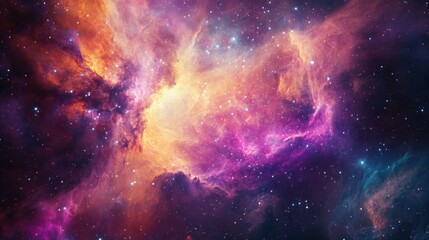 Fototapeta premium A vibrant cosmic scene showcasing colorful nebulae and stars in deep space.