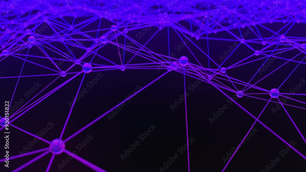Poster purple 3d render abstract background plexus network is expanding on a black background. the animatio