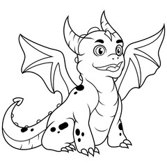 Cartoon baby dragon sitting line art