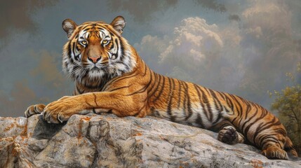 Majestic Tiger on a Rocky Outcrop.