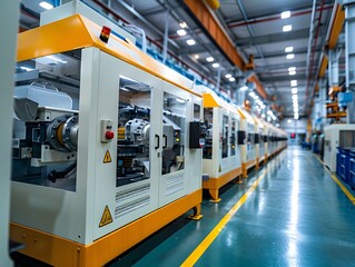 Obraz premium Manufacturing machinery in a modern factory with bright lighting and organized layout