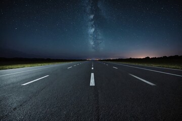 Dark Concrete Runway Street Floor with Night Sky Horizon