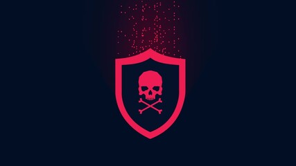 cyber security shield skull virus hacker data leak animation