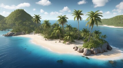 Fototapeta na wymiar Caribbean island with palm trees on a clear background