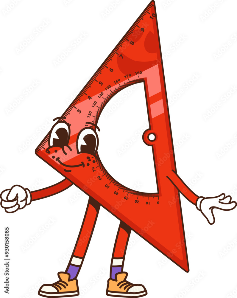 Poster cartoon groovy school ruler character. isolated vector retro protractor tool, nostalgic, old-school,