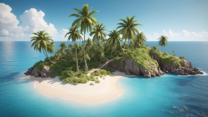 Caribbean island with palm trees on a clear background 