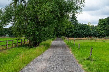 Gravel cycling trail through the nature park of the Fischerhuder Wümmeniederung, Lower Saxony, Germany