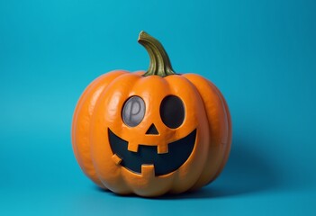 Playful Halloween Pumpkin with BOO Design on Vibrant Blue Background - Digital Art, Halloween Graphics, Pumpkin Illustration 