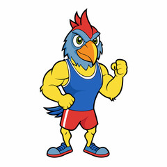 A ferocious angry   parrot  athlete posing art vector illustration