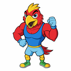 A ferocious angry   parrot  athlete posing art vector illustration