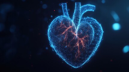 Obraz premium A glowing digital heart representation symbolizing love, health, and vitality in a futuristic design.