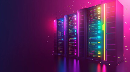 Vibrant data center, Digital infrastructure, Modern data center design, Cloud computing technology, High-tech server room, Data center innovation, Network server racks, High Quality