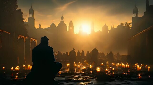 video of sihouette of Muslim man praying