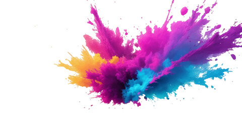 Bright colorful watercolor splash splatter stain brush strokes on white background. Modern vibrant aquarelle spot. Rainbow trendy isolated design on white. Element. Vector watercolor illustration	