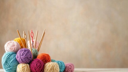 Vibrant Knitting Threads and Crochet Hooks Arrangement