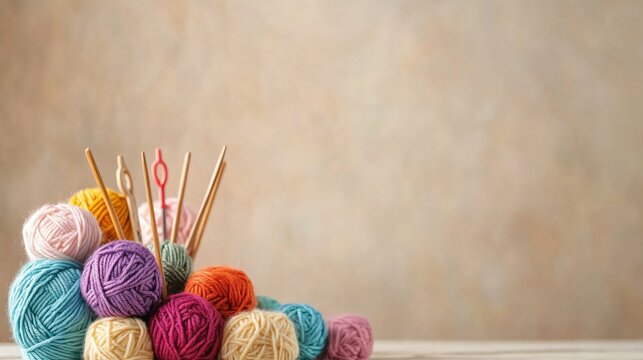 Vibrant Knitting Threads and Crochet Hooks Arrangement
