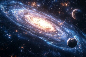 Obraz premium Space cosmic illustration with planets scene created with Generative AI