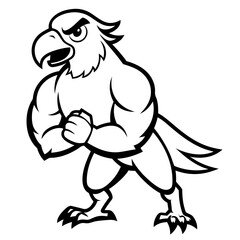 A ferocious angry   parrot  athlete posing line art vector illustration